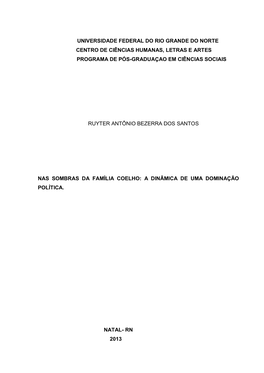 Universidade Federal Do Rio Grande Do Norte Centro De Ciências Humanas, Letras E Artes Programa De Pós-Graduaçao Em Ciências Sociais
