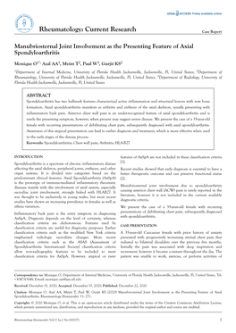 Manubriosternal Joint Involvement As the Presenting Feature of Axial Spondyloarthritis