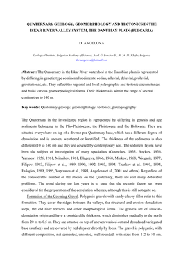 Quaternary Geology, Geomorphology and Tectonics in the Iskar River Valley System, the Danubian Plain (Bulgaria)