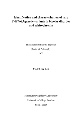 Identification and Characterisation of Rare CACNG5 Genetic Variants in Bipolar Disorder and Schizophrenia