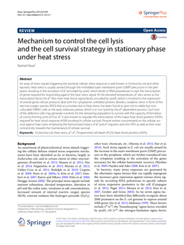 Mechanism to Control the Cell Lysis and the Cell Survival Strategy in Stationary Phase Under Heat Stress Rashed Noor*