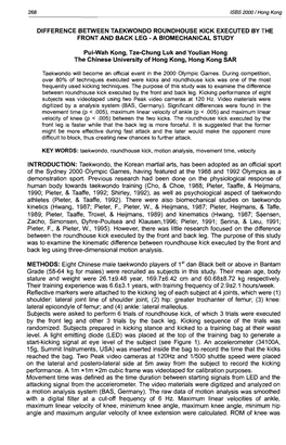 Difference Between Taekwondo Roundhouse Kick Executed by the Front and Back Leg - a Biomechanical Study