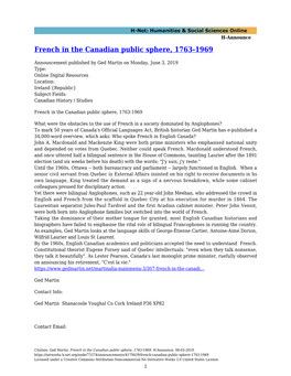 French in the Canadian Public Sphere, 1763-1969