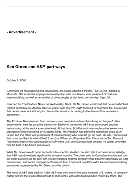 Ken Green and A&P Part Ways