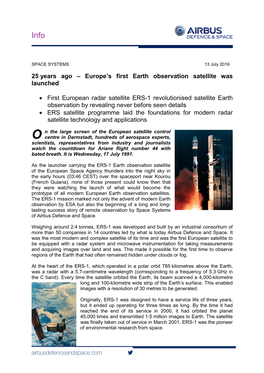 Europe's First Earth Observation Satellite