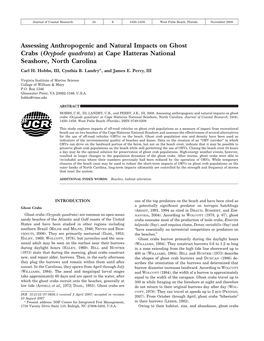 Assessing Anthropogenic and Natural Impacts on Ghost Crabs (Ocypode Quadrata) at Cape Hatteras National Seashore, North Carolina Carl H