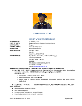 Curriculum Vitae Henry Wangutusi Mutoro