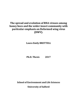 The Spread and Evolution of RNA Viruses Among Honey Bees and the Wider Insect Community with Particular Emphasis on Deformed Wing Virus (DWV)