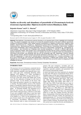 Studies on Diversity and Abundance of Parasitoids of Chromatomyia Horticola (Goureau) (Agromyzidae: Diptera) in North-Western Himalayas, India