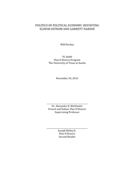 Politics of Political Economy: Revisiting Elinor Ostrom and Garrett Hardin