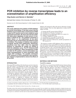 PCR Inhibition by Reverse Transcriptase Leads to an Overestimation of Amplification Efficiency Oleg Suslov and Dennis A