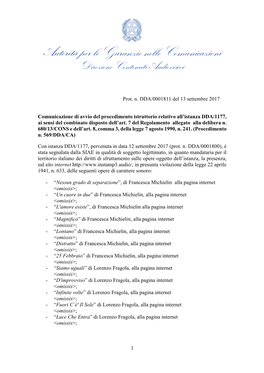 Autorità Per Le Garanzie Nelle Comunicazioni Direzione Contenuti Audiovisivi