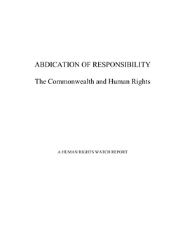 ABDICATION of RESPONSIBILITY the Commonwealth and Human