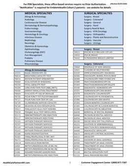 Services Not Requiring Prior Authorization for PSN Specialists