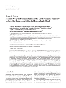 Median Preoptic Nucleus Mediates the Cardiovascular Recovery Induced by Hypertonic Saline in Hemorrhagic Shock