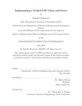 Implementing a Verified FTP Client and Server Jennifer Ramseyer