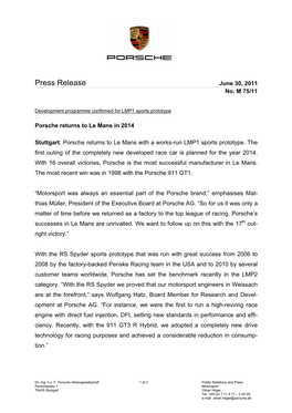 Press Release June 30, 2011 No