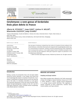 Corylomyces: a New Genus of Sordariales from Plant Debris in France