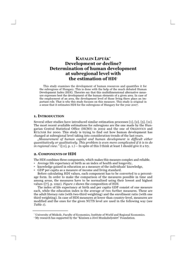 Determination of Human Development at Subregional Level with the Estimation of HDI 1