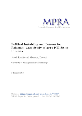 Political Instability and Lessons for Pakistan: Case Study of 2014 PTI Sit in Protests