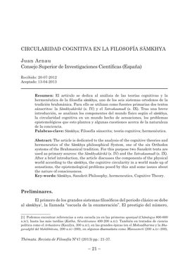 Circularidad Cognitiva En La Filosofía Sāmkhya