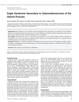 Eagle Syndrome Secondary to Osteoradionecrosis of the Styloid Process