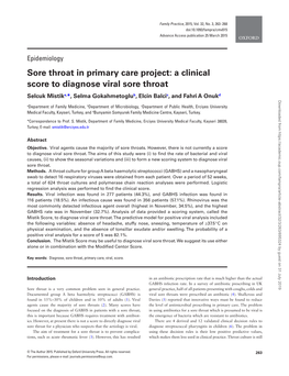 Sore Throat in Primary Care Project