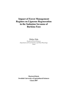 Impact of Forest Management Regimes on Ligneous Regeneration in the Sudanian Savanna of Burkina Faso