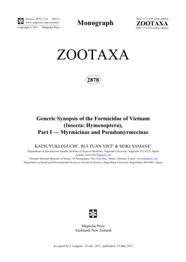 Zootaxa 2878: 1–61 (2011) ISSN 1175-5326 (Print Edition) Monograph ZOOTAXA Copyright © 2011 · Magnolia Press ISSN 1175-5334 (Online Edition)
