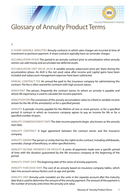 Glossary of Annuity Product Terms