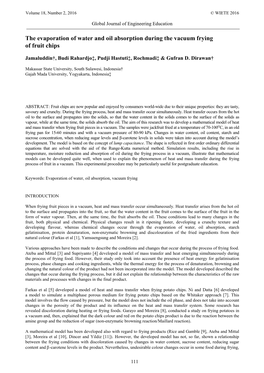 The Evaporation of Water and Oil Absorption During the Vacuum Frying of Fruit Chips