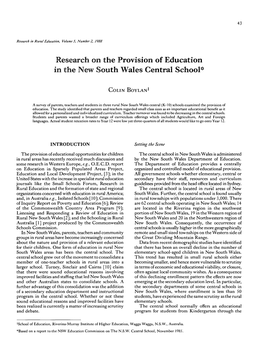 Research on the Provision of Education in the New South Wales Central School?