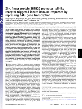 Zinc Finger Protein ZBTB20 Promotes Toll-Like Receptor-Triggered Innate