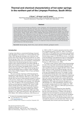 Thermal and Chemical Characteristics of Hot Water Springs in the Northern Part of the Limpopo Province, South Africa