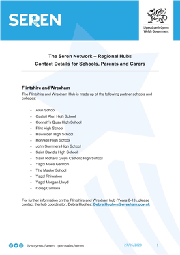 The Seren Network – Regional Hubs Contact Details for Schools, Parents and Carers