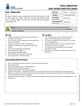 Tool Vibration Safe Work Practice