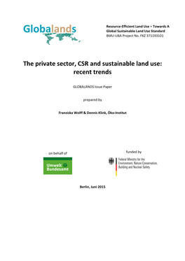 The Private Sector, CSR and Sustainable Land Use: Recent Trends