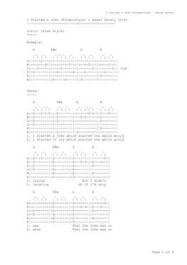 Page 1 of 4 I Started a Joke (Fingerstyle) - Assaf Levavy