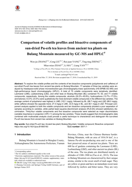 Comparison of Volatile Profiles and Bioactive Components of Sun-Dried Pu-Erh Tea Leaves from Ancient Tea Plants on Bulang Mountain Measured by GC-MS and HPLC