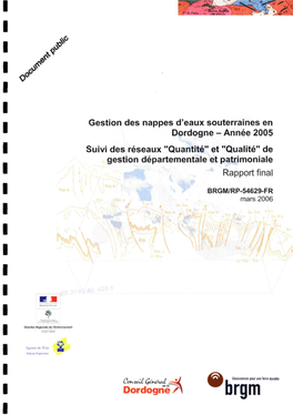 Gestion Des Nappes D'eaux Souterraines En Dordogne - Année 2005 Suivi Des Réseaux 