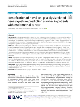 Identification of Novel Cell Glycolysis Related Gene Signature Predicting