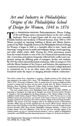 Origins of the Philadelphia School of Design for Women, 1848 to 1876
