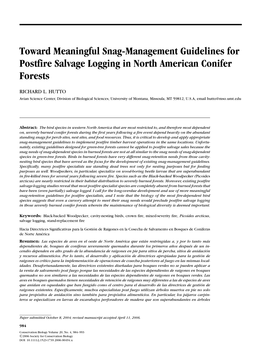 Toward Meaningful Snag-Management Guidelines for Postfire Salvage Logging in North American Conifer Forests