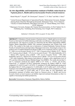 In Vitro Digestibility and Fermentation Ruminant of Buffalo Ration Based on Neptunia Plena L