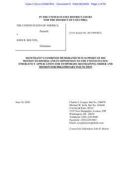 Motion to Dismiss and in Opposition to the United States’ Emergency Application for Temporary Restraining Order and Motion for Preliminary Injunction