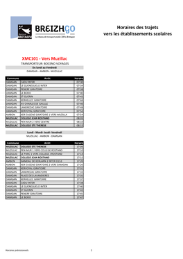 Horaires Des Trajets Vers Les Établissements Scolaires