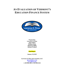 An Evaluation of Vermont's Education Finance System