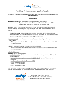 Traditional CV Components and Specific Information