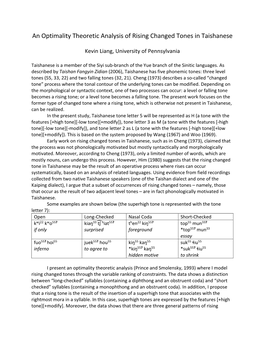 An Optimality Theoretic Analysis of Rising Changed Tones in Taishanese