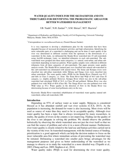 Water Quality Index for the Skudai River and Its Tributaries for Identifying the Problematic Areas for Better Watershed Management